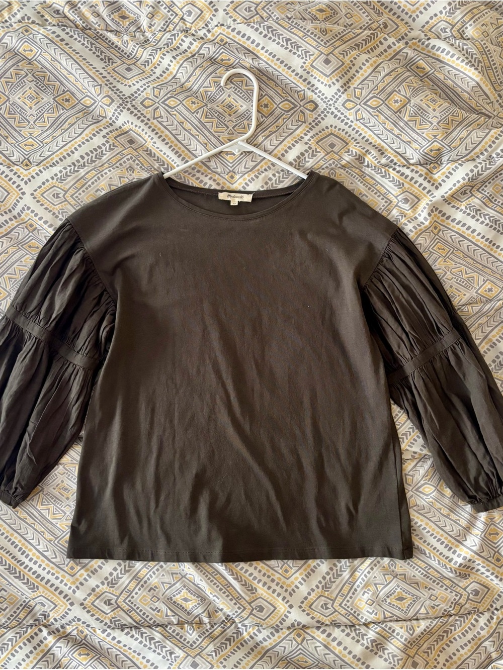 Madewell Long-Sleeve Puff-Sleeve Tee Hunter Green (XS)